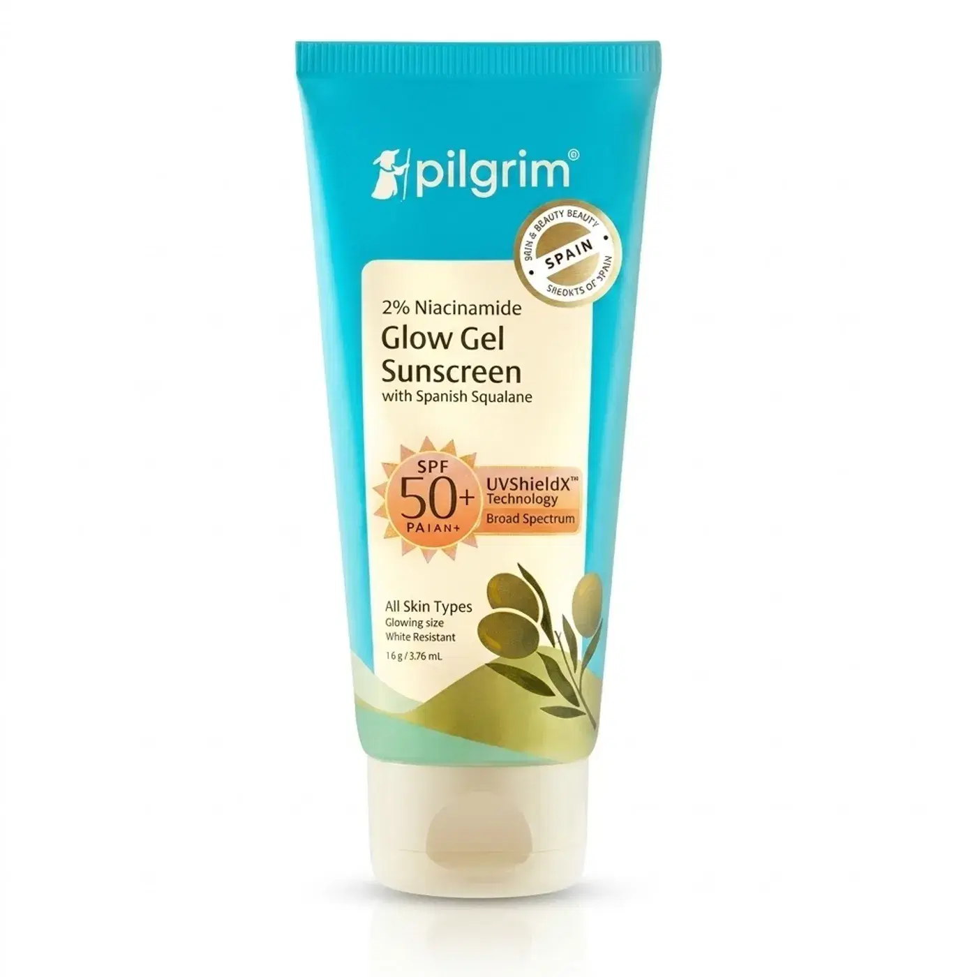 Pilgrim 2% Niacinamide Glow Sunscreen SPF 50 +++ for men and women with Spanish Squalane | Enhances Glow, Broad spectrum, Non-greasy, No white cast & Prevents Tanning | All skin types | 50 gm