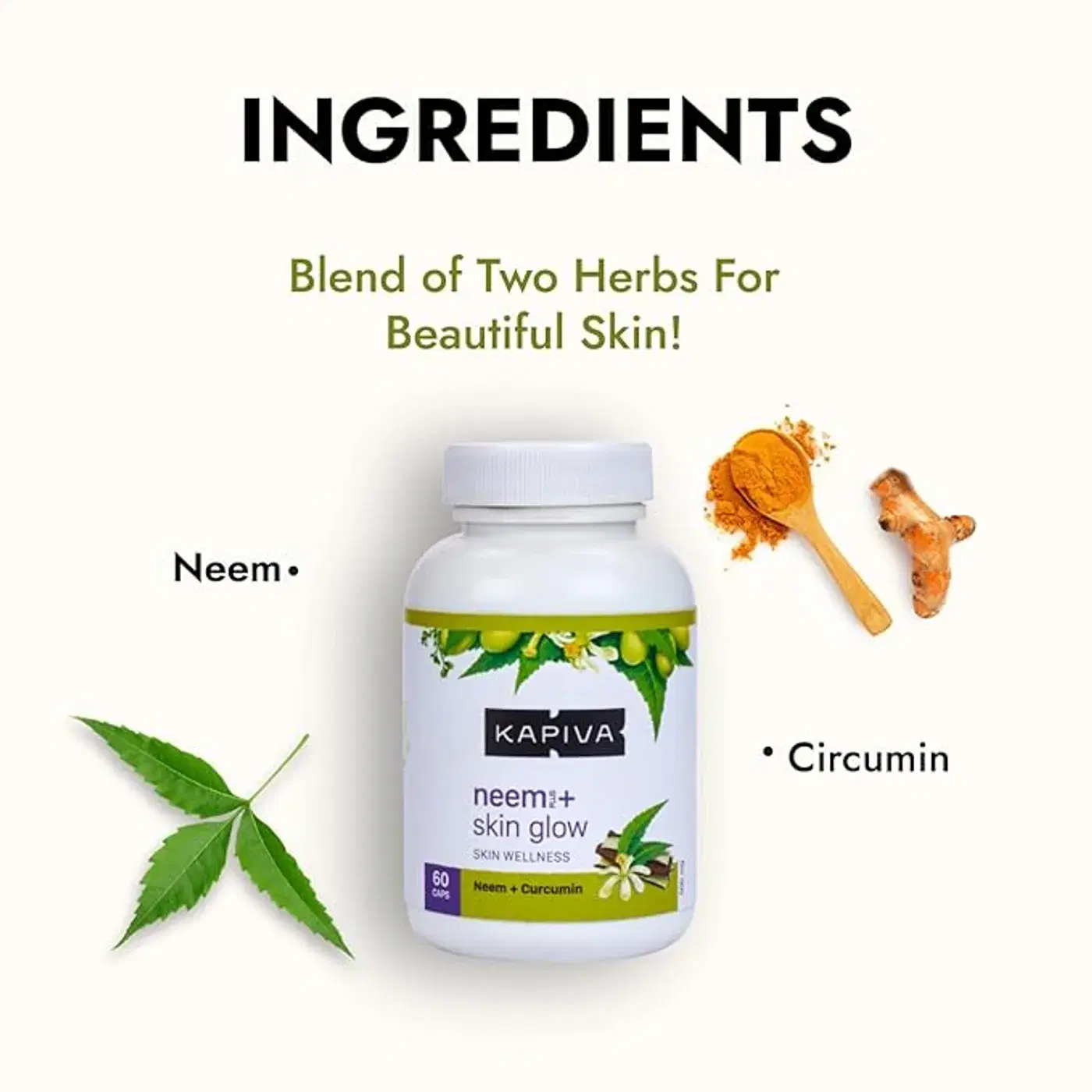 Kapiva Neem + Skinglow Capsules | ముఖం పొడిబారడాన్ని ఎదుర్కోవడంలో మరియు మృత కణాలను తొలగించడంలో సహాయపడుతుంది | నీమ్ మరియు కర్క్యూమిన్ యొక్క మేలు 5