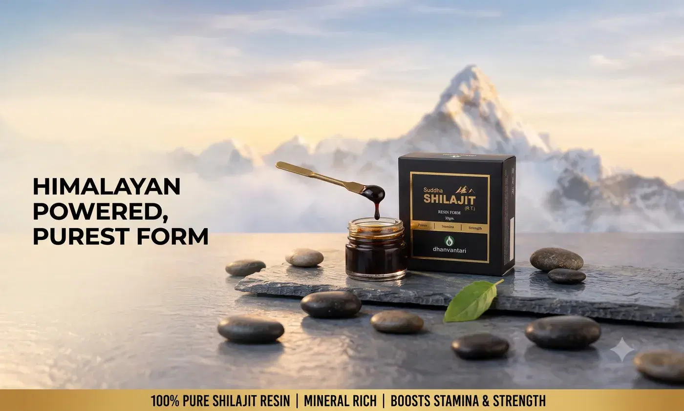 Dhanvantari Shudh Shilajit Resin (20g) - Pure Ayurvedic Mineral Pitch for Energy, Vigour & Vitality