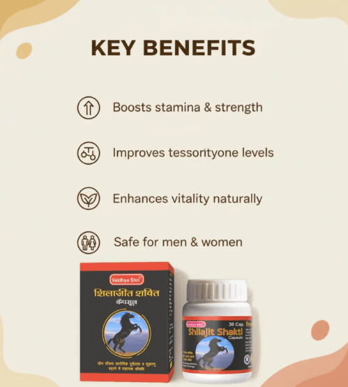 Vaidhya Shri Pharmaceuticals' Premium Shilajit Shakti Capsules - 30T 2 Shilajit Shakti Capsules – 30 Capsules | आयुर्वेदिक ताकत, स्टैमिना और ऊर्जा सपोर्ट 2