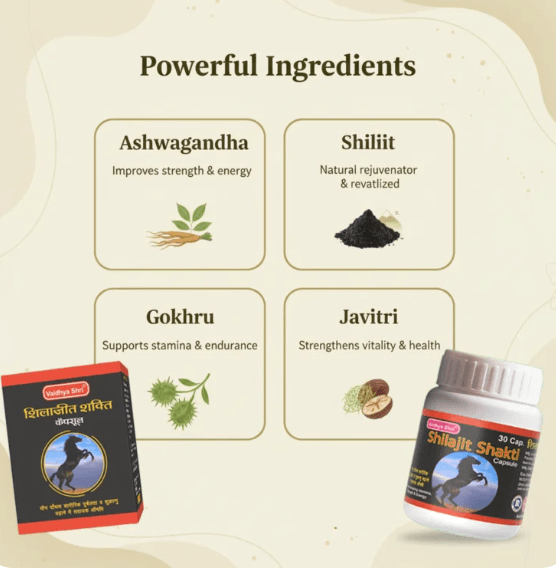 Vaidhya Shri Pharmaceuticals' Premium Shilajit Shakti Capsules - 30T 6 Shilajit Shakti Capsules – 30 Capsules | आयुर्वेदिक ताकत, स्टैमिना और ऊर्जा सपोर्ट 6