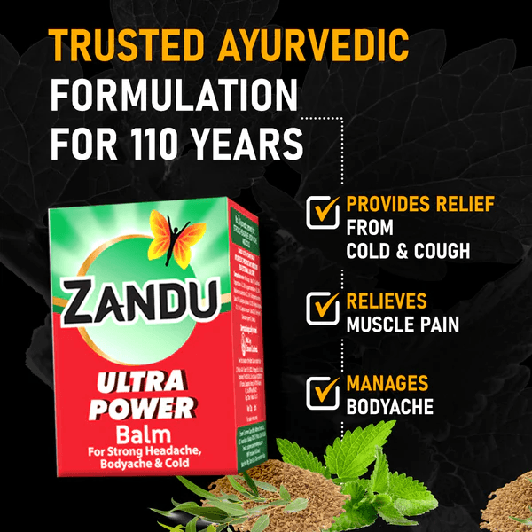 Zandu Ultra Power Balm – Fast Relief for Headache & Body Pain 5 Zandu Ultra Power Balm | तेज सिरदर्द, बदन दर्द और सर्दी से राहत | हड्डी, जोड़ और मांसपेशी देखभाल 5
