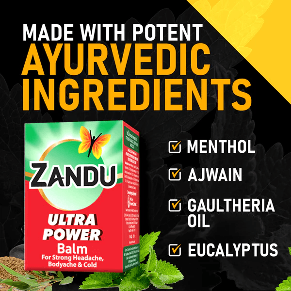 Zandu Ultra Power Balm – Fast Relief for Headache & Body Pain 6 Zandu Ultra Power Balm | तेज सिरदर्द, बदन दर्द और सर्दी से राहत | हड्डी, जोड़ और मांसपेशी देखभाल 6