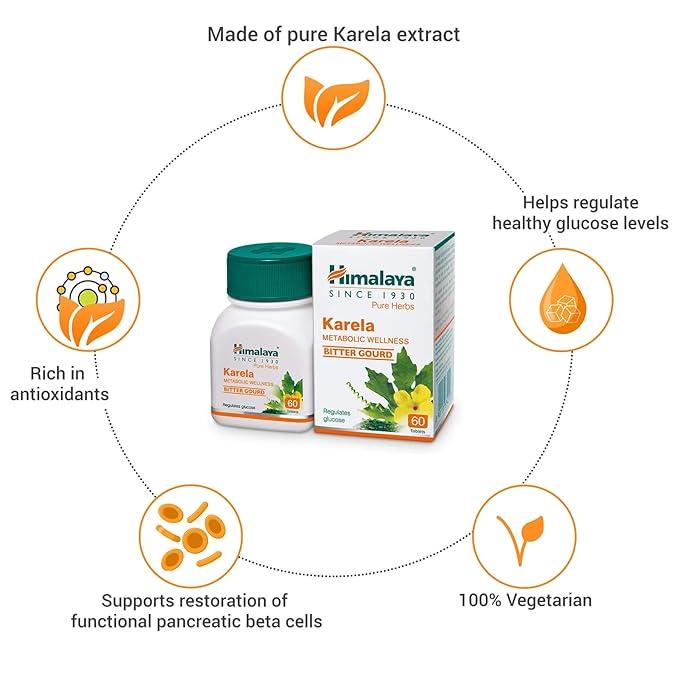 Himalaya Karela Tablets: metabolic wellness & reduce sugar level 2 हिमालय करेला, 60 गोलियों की बोतल - मेटाबॉलिक वेलनेस एंड शुगर लेवल सपोर्ट 2