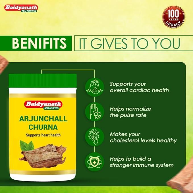 Baidyanath Arjunchall Churna - Heart Health Support 4 बैद्यनाथ अर्जुनछाल चूर्ण - हृदय स्वास्थ्य को समर्थन देने वाला आयुर्वेदिक पाउडर 4