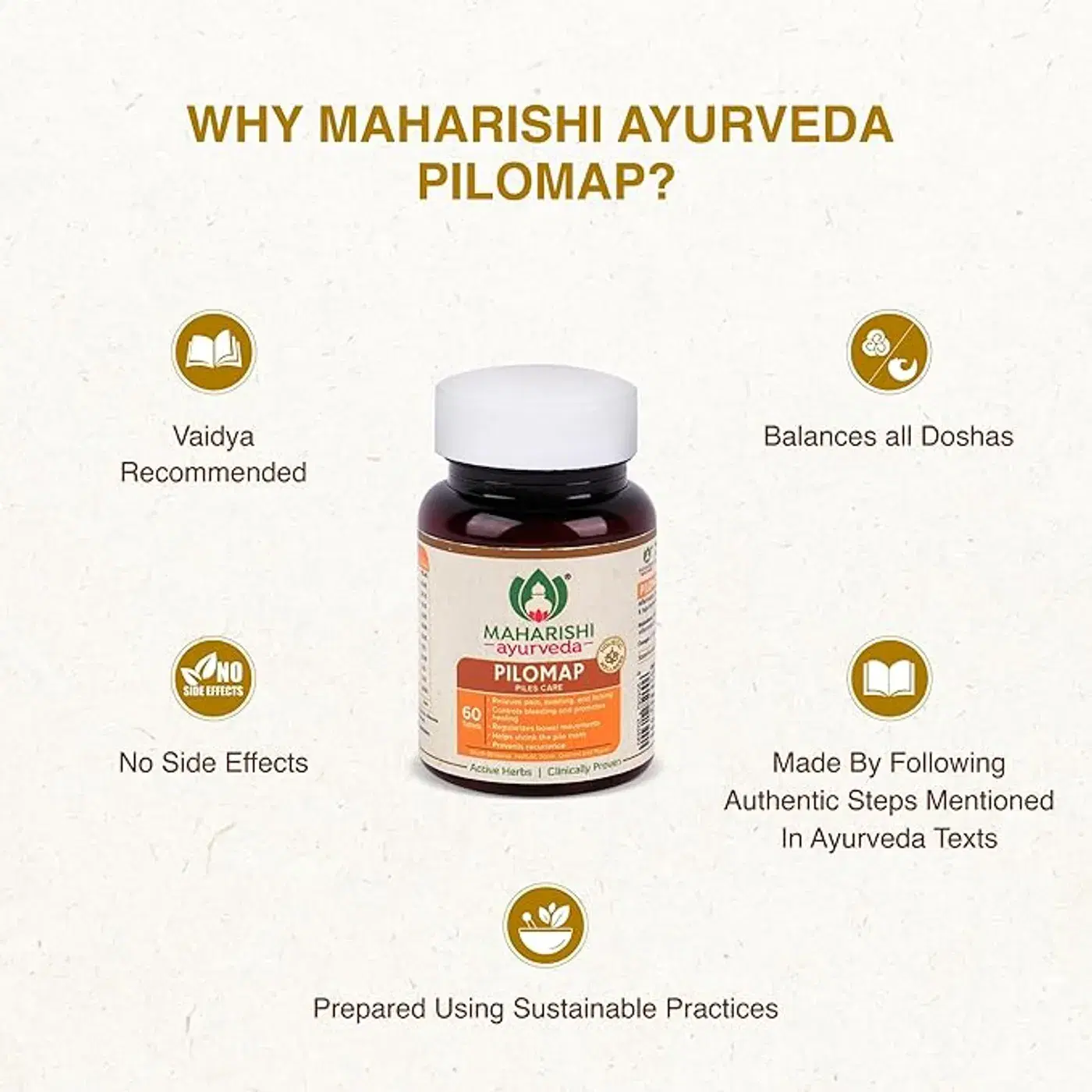 Maharishi Ayurveda Pilomap | Soothes Piles & Aids Digestion 3 महर्षि आयुर्वेद पिलोमैप 100% हर्बल, दर्द और सूजन से राहत के लिए 3