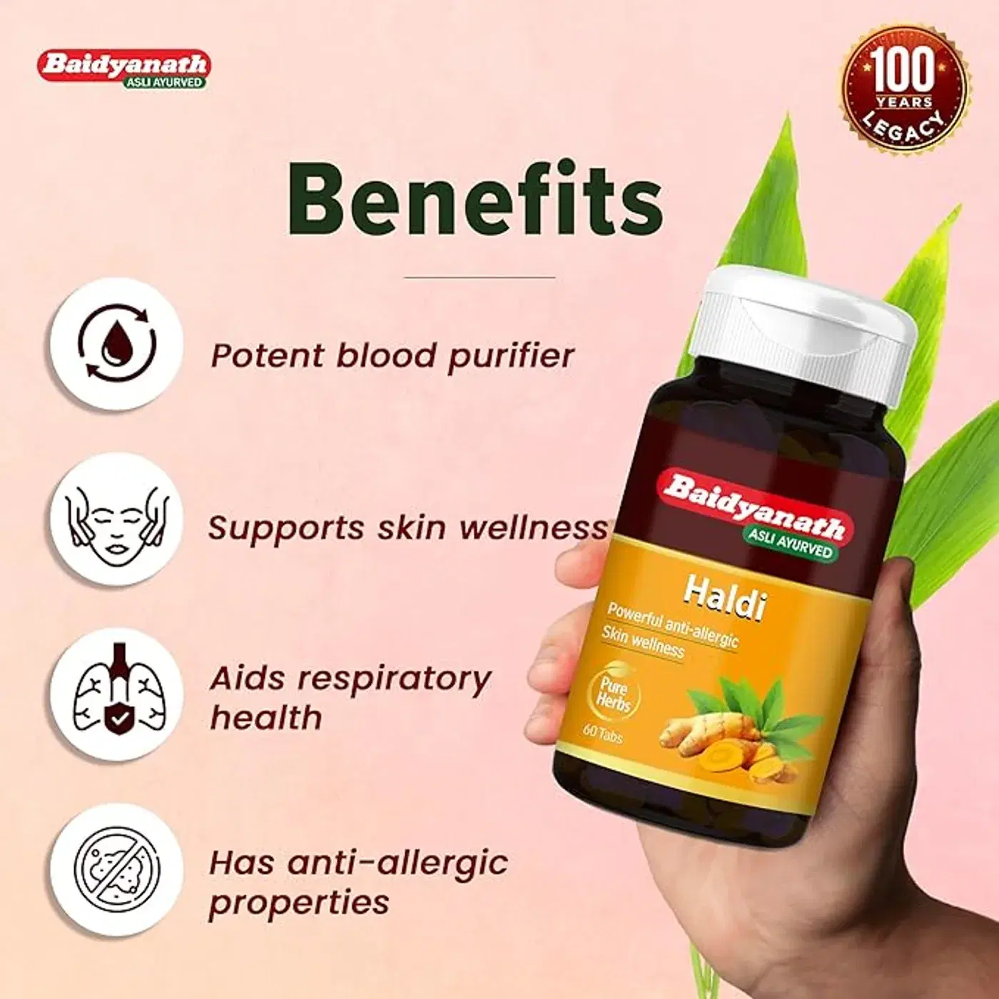 Baidyanath Haldi Tablets | Supports Immunity & Skin 3 बैद्यनाथ हळद गोळ्या आयुर्वेदिक हळद सप्लिमेंट हरिद्रा एक्स्ट्रॅक्टसह, त्वचा आणि रोगप्रतिकारशक्तीला समर्थन देते 3