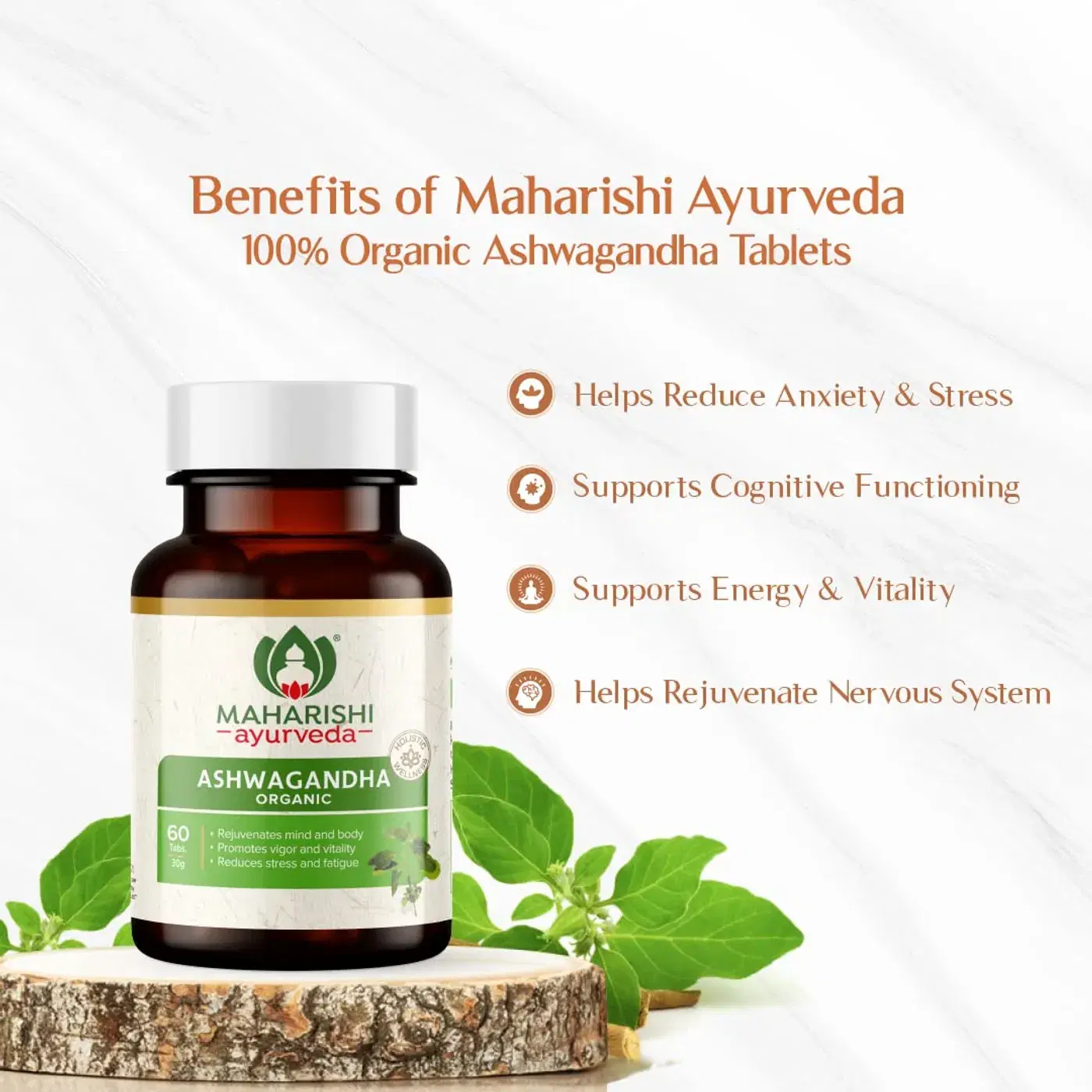 Maharishi Ayurveda Organic Ashwagandha | Supports Stress Relief 2 महर्षी आयुर्वेद ऑर्गेनिक अश्वगंधा | 100% ऑर्गेनिक | सामान्य आरोग्य गोळ्या | मन आणि शरीराला पुनरुज्जीवित करते | शुद्ध औषधी वनस्पतींपासून बनवलेले 2