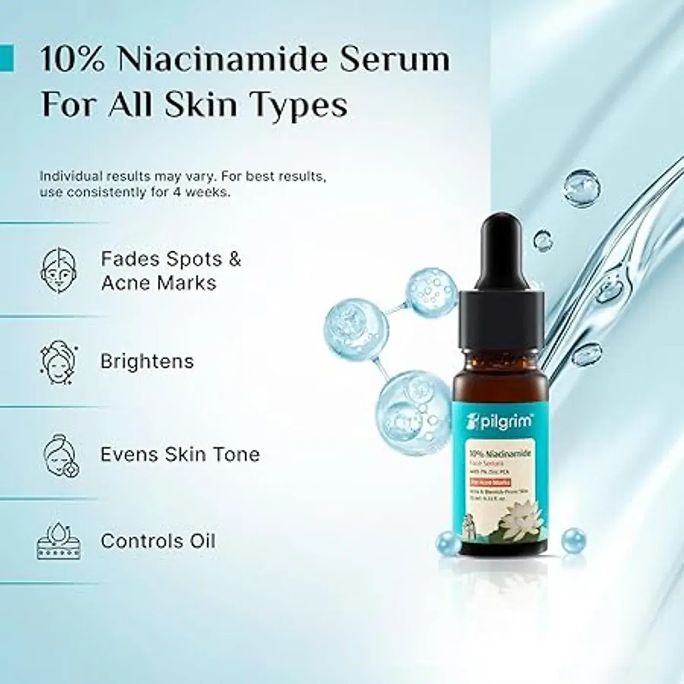 Pilgrim Niacinamide Face Serum for Clear, Bright & Smooth Skin 7 Pilgrim 10% Niacinamide Serum 30ml For Acne Marks|With 1% Zinc PCA, Salicylic & Hyaluronic Acid|Niacinamide Serum For Oily Skin, Acne-Prone, Combination, Normal Skin|Oil Control, Anti-Acne|Women & Men 7