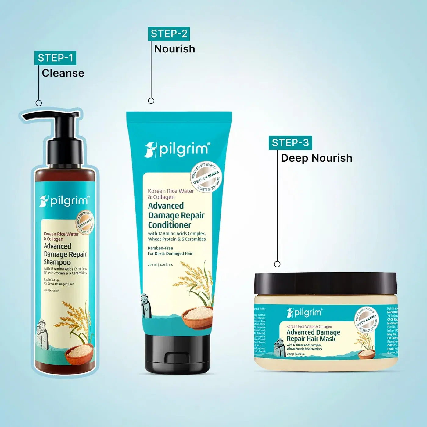 Pilgrim Korean Rice Water & Collagen Shampoo – Repair Dry Hair 2 Pilgrim Korean Rice Water & Collagen Advanced Damage Repair Shampoo| with 17 Amino Acids, Wheat Protein & 5 Ceramides | Paraben-Free | For Dry & Damaged Hair | For Women and Men 2