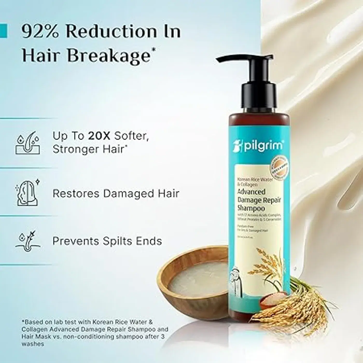 Pilgrim Korean Rice Water & Collagen Shampoo – Repair Dry Hair 7 Pilgrim Korean Rice Water & Collagen Advanced Damage Repair Shampoo| with 17 Amino Acids, Wheat Protein & 5 Ceramides | Paraben-Free | For Dry & Damaged Hair | For Women and Men 7