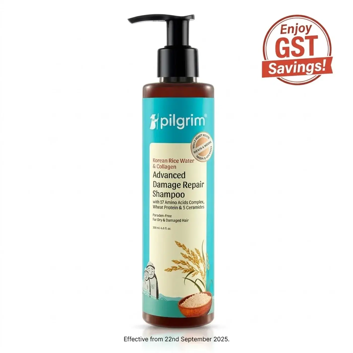 Pilgrim Korean Rice Water & Collagen Shampoo – Repair Dry Hair 8 Pilgrim Korean Rice Water & Collagen Advanced Damage Repair Shampoo| with 17 Amino Acids, Wheat Protein & 5 Ceramides | Paraben-Free | For Dry & Damaged Hair | For Women and Men 8