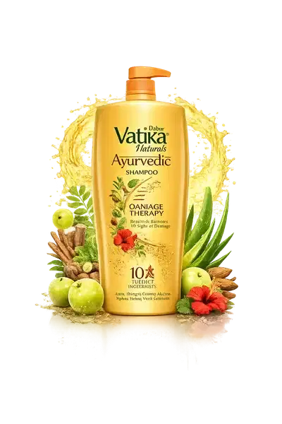 Dabur Vatika Ayurvedic Shampoo | Repair Hair Damage Naturally डाबर वाटिका आयुर्वेदिक शैम्पू - 340 ml | डैमेज थेरेपी | 10 सामग्रियों की शक्ति से 10 बाल समस्याओं का समाधान | पैराबेन्स नहीं | सभी बालों के प्रकारों के लिए