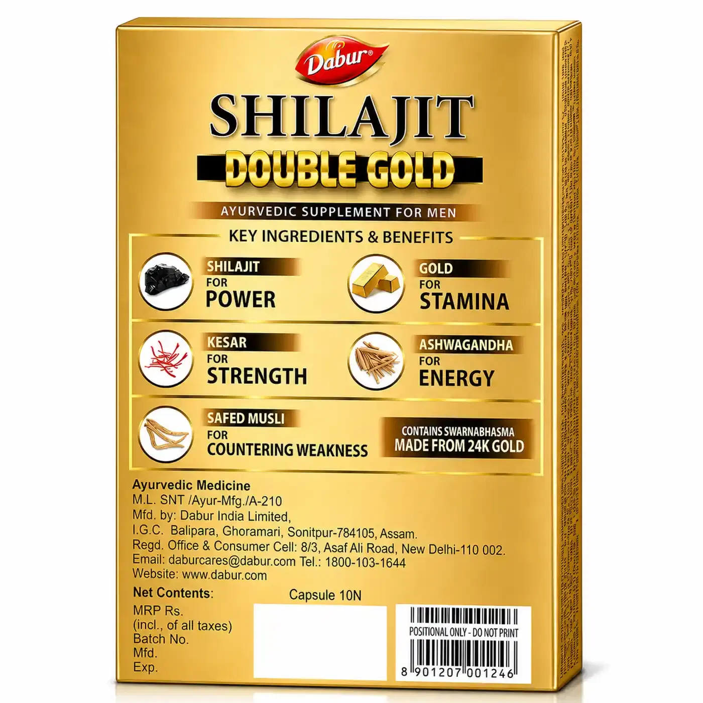 Dabur Shilajit Gold Capsules for Energy & Stamina Boost 4 శక్తి మరియు జీవశక్తి కోసం డాబర్ శిలాజిత్ గోల్డ్ క్యాప్సూల్స్ (10 టాబ్లెట్లు) 4