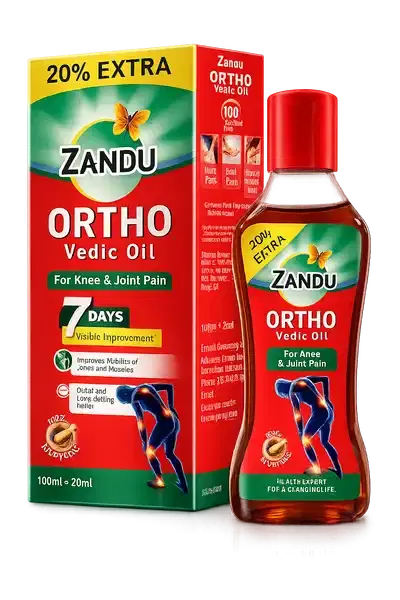 Zandu Ortho Vedic Oil | Fast Joint & Muscle Pain Relief झंडू ऑर्थो वैदिक ऑयल - 120ml | घुटने और जोड़ों के दर्द, मांसपेशियों के दर्द, ऑस्टियोआर्थराइटिस से राहत के लिए आयुर्वेदिक तेल, 7 दिनों में दिखने वाला सुधार