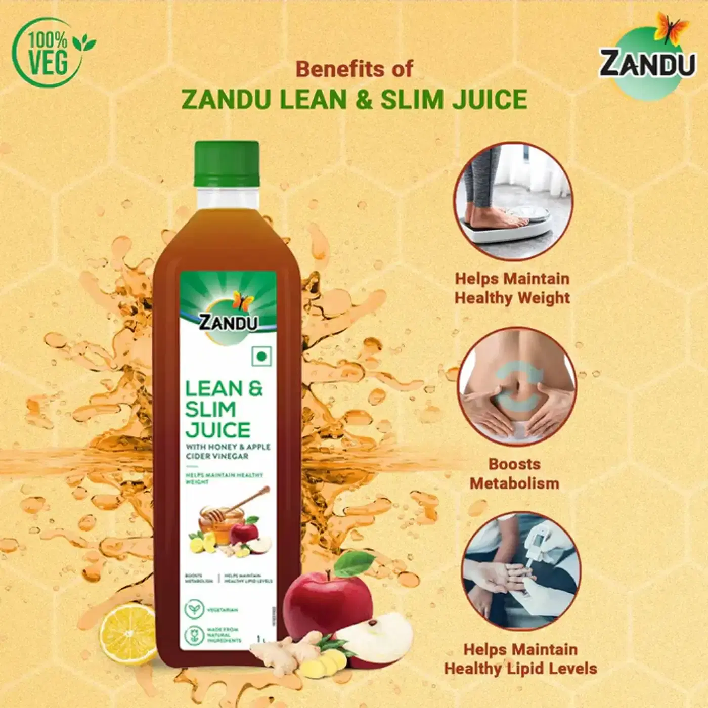 Zandu Lean & Slim Juice | Weight Management & Metabolism 2 ज़ंडु लीन & स्लिम जूस शहद और एप्पल साइडर विनेगर के साथ | वजन प्रबंधन और मेटाबॉलिज़्म सपोर्ट 2