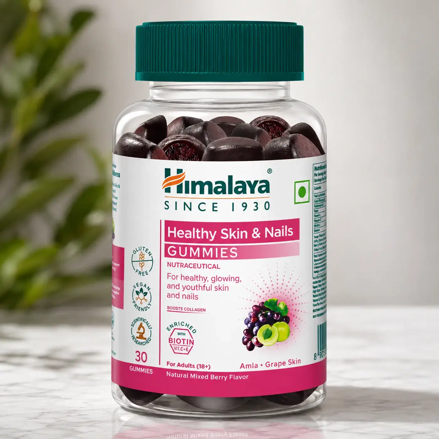 Himalaya Healthy Skin & Nails Gummies हिमालया हेल्दी स्किन & नेल्स गमीज़ — निरोगी, उजळ आणि तरुण दिसणाऱ्या त्वचेसाठी मजबूत नखांसह | नैसर्गिक मिक्स्ड बेरी फ्लेवर | ग्लूटेन फ्री | व्हेगन फ्रेंडली