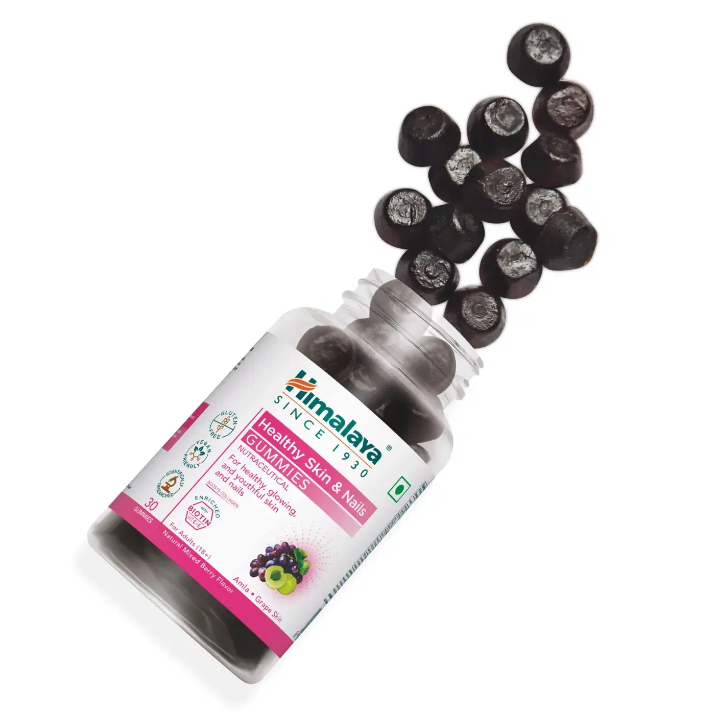 Himalaya Healthy Skin & Nails Gummies 2 हिमालया हेल्दी स्किन & नेल्स गमीज़ — निरोगी, उजळ आणि तरुण दिसणाऱ्या त्वचेसाठी मजबूत नखांसह | नैसर्गिक मिक्स्ड बेरी फ्लेवर | ग्लूटेन फ्री | व्हेगन फ्रेंडली 2