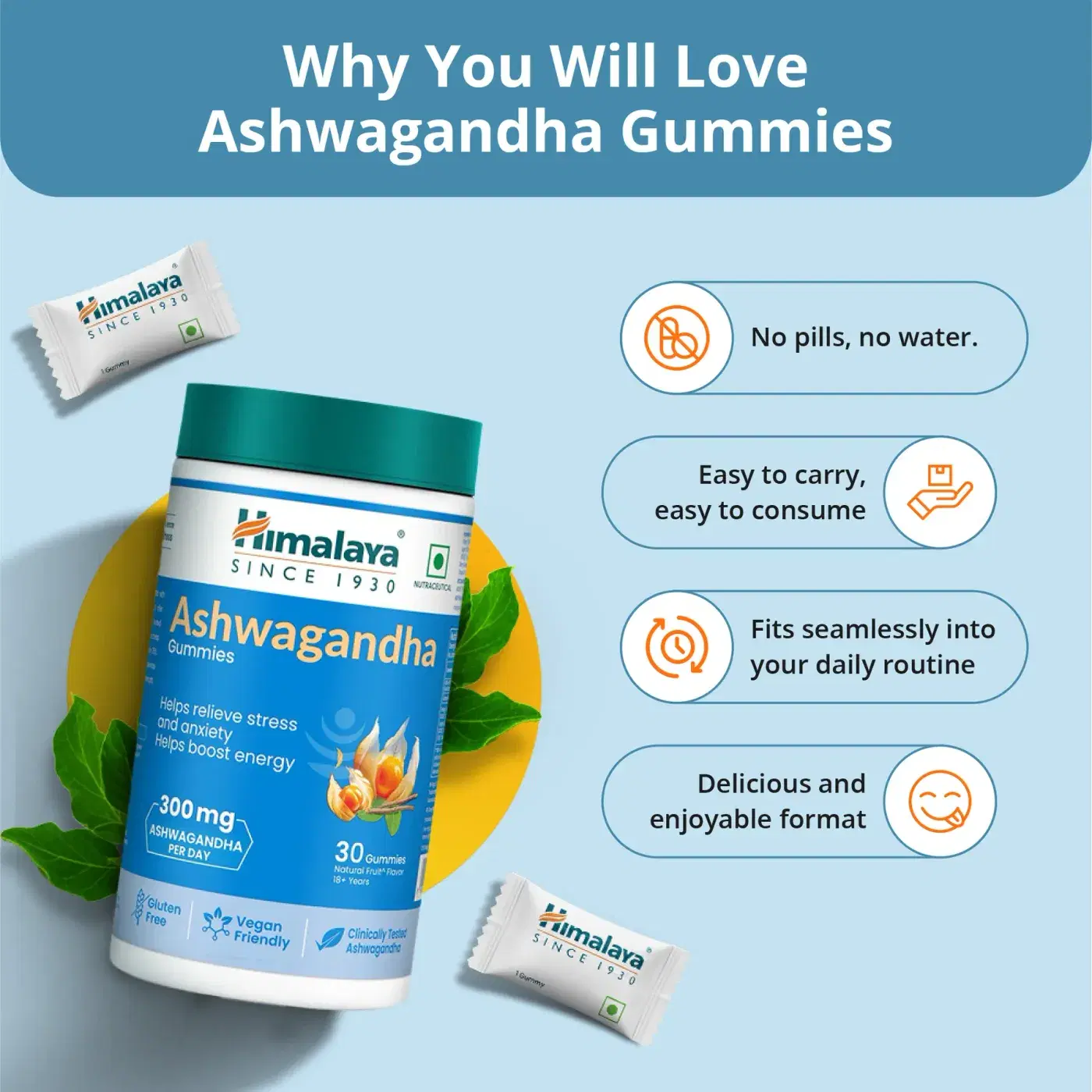 Himalaya Ashwagandha Gummies 300mg 4 హిమాలయ అశ్వగంధ గమ్మీలు - ఒత్తిడి సహాయం, రోజువారీ శక్తి & విశ్రాంతి కోసం | సహజ ఫల రుచి | గ్లూటెన్ ఫ్రీ 4