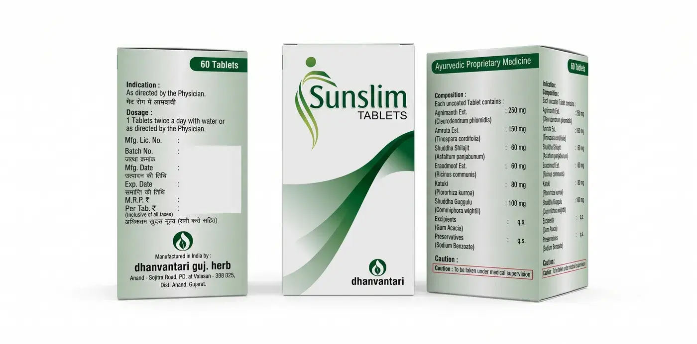 Dhanvantari Sunslim Tablets (60 Tabs) - Ayurvedic Weight Management & Metabolism Booster