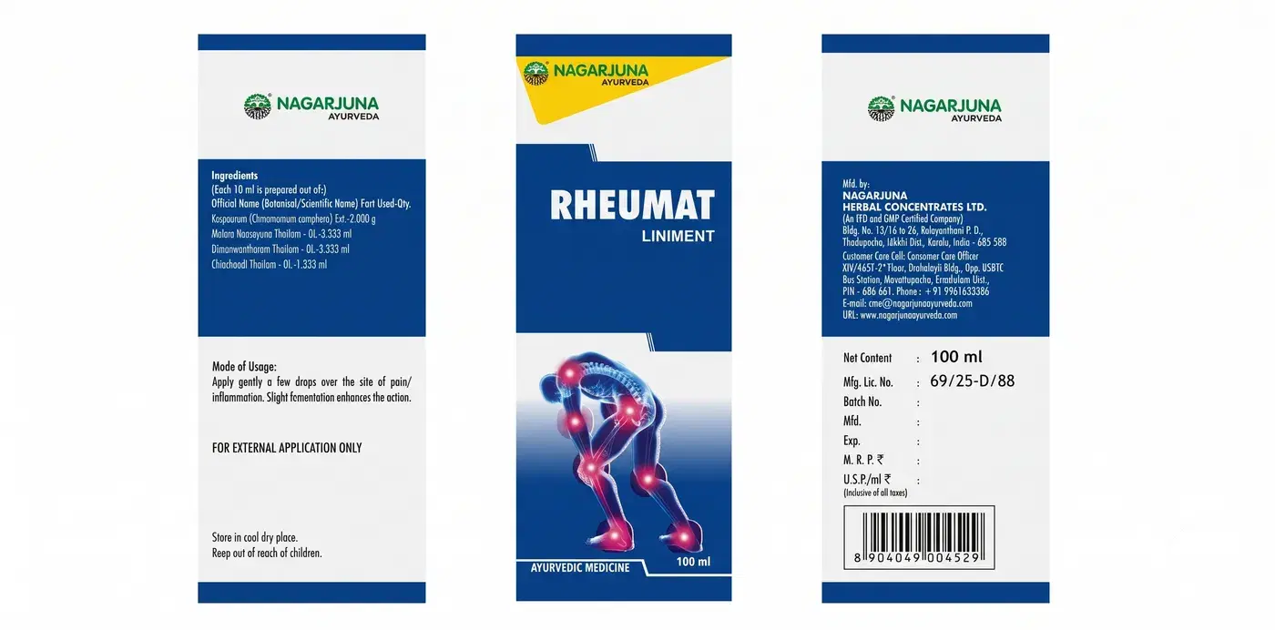 Nagarjuna Rheumat Liniment (100ml) - Ayurvedic Oil for Joint Pain, Sprains & Muscle Stiffness