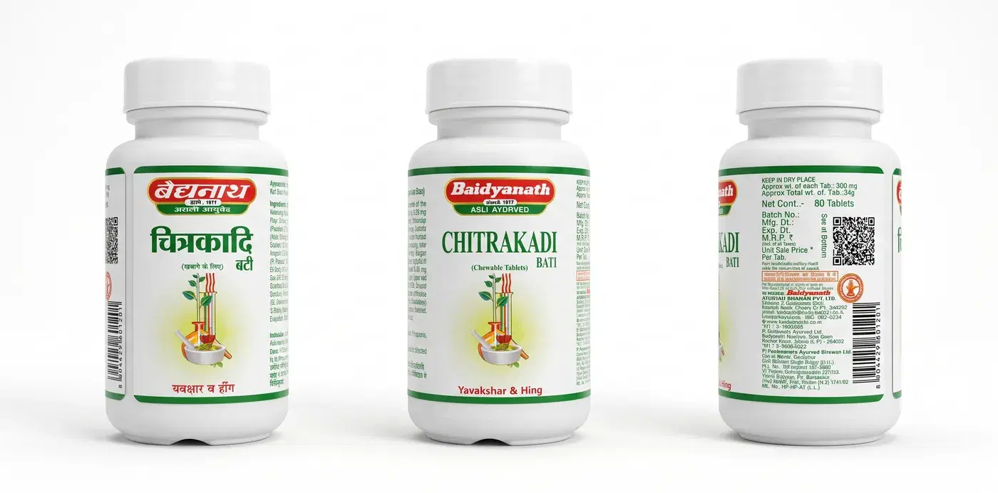 Buy Baidyanath Chitrakadi Bati (80 Tabs) | Digestion Support Baidyanath Chitrakadi Bati - Ayurvedic Relief for Indigestion, Gas, IBS & Diarrhea