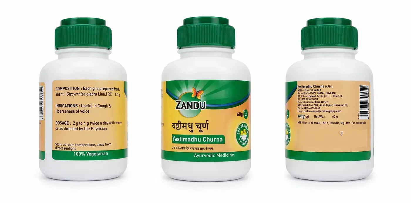 Zandu Yashtimadhu Churna - Ayurvedic Relief for Acidity, Cough & Sore Throat