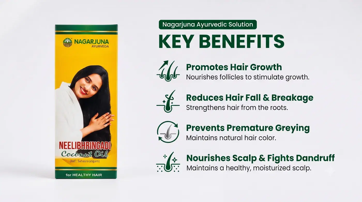 Nagarjuna Neelibringadi Hair Oil | Ayurvedic Hair Growth & Hair Fall Control Oil 2 Nagarjuna Neelibringadi Hair Oil – Best Ayurvedic Hair Growth Oil for Hair Fall, Dandruff & Thick Hair 2