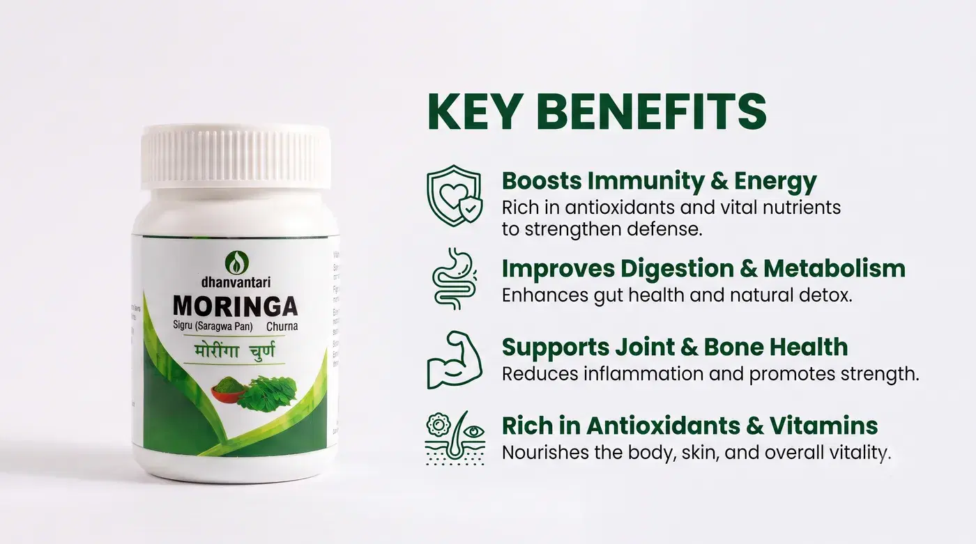 Dhanvantari Moringa Churna 100g | Moringa Powder Benefits & Daily Nutrition 2 धनवंतरी मोरिंगा चूर्ण 100 ग्राम 2