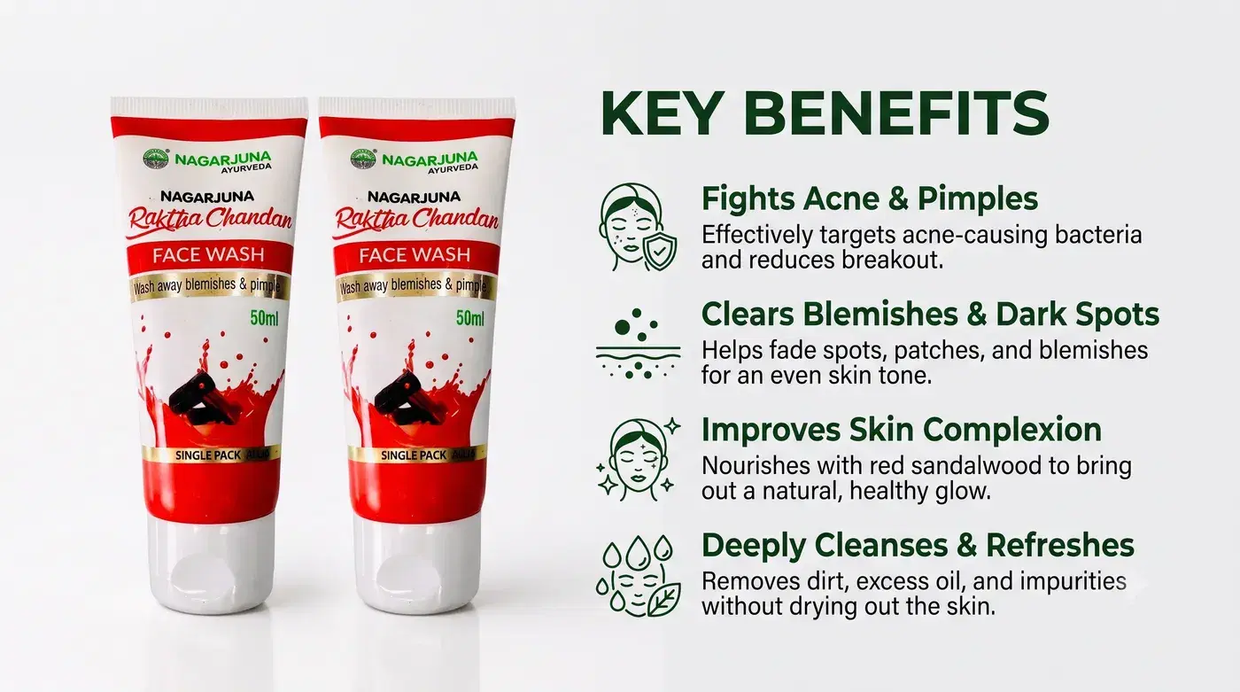 Nagarjuna Raktachandanam Face Wash | Clear & Radiant Skin 2 साफ़ और चमकदार त्वचा के लिए नागार्जुन रक्तचंदनम फेस वॉश 2